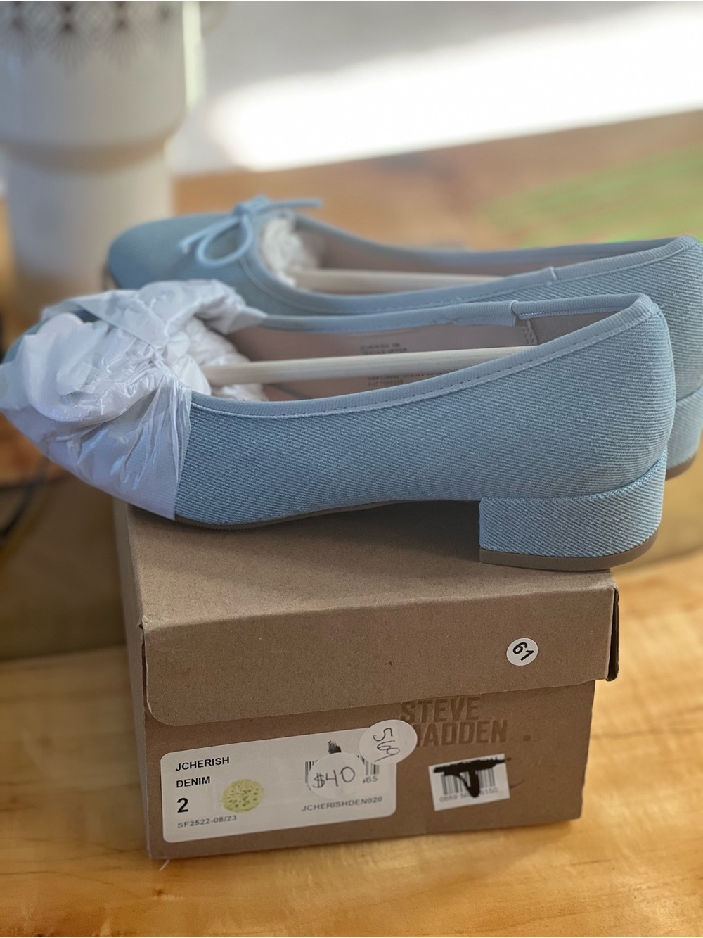 Steve Madden Light Blue Denim Ballet Flats with Bow Accent